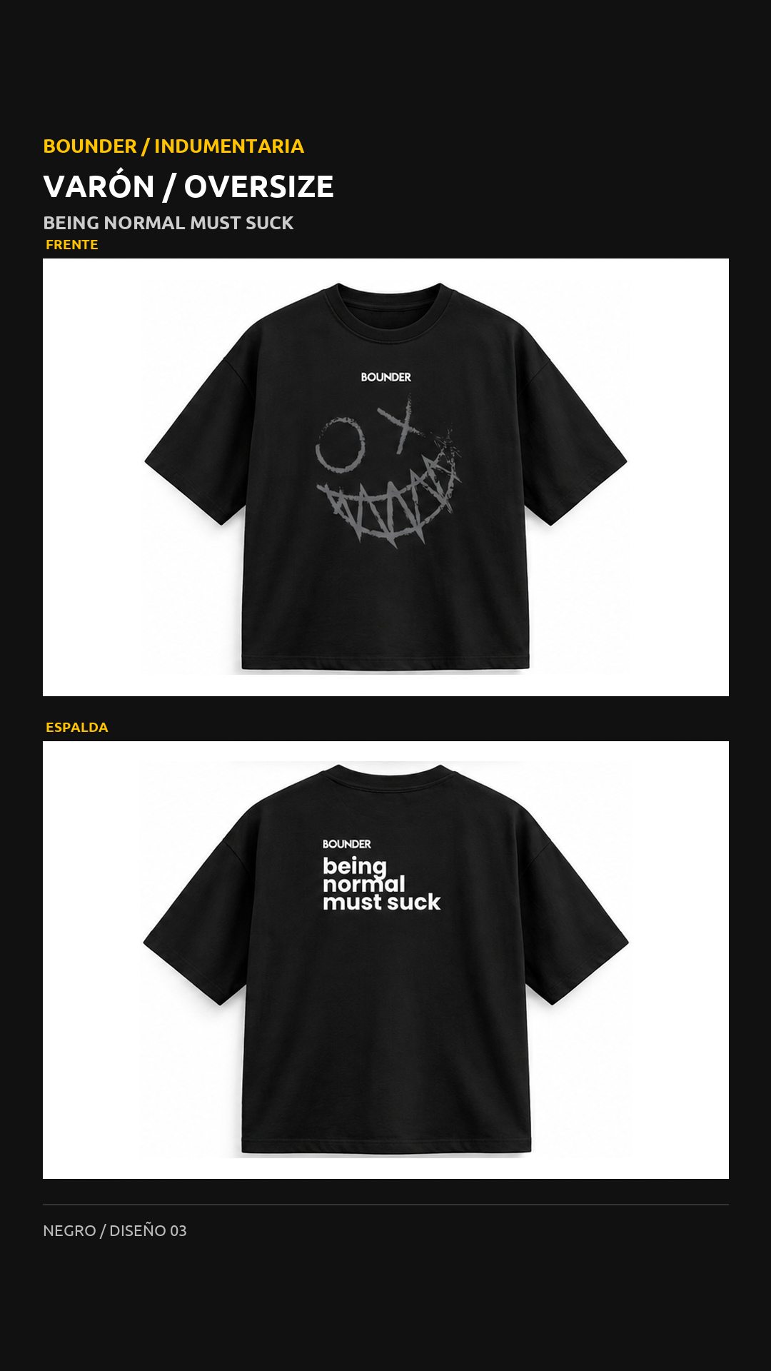 Remera Bounder oversize, diseño Cara, vista de frente y espalda