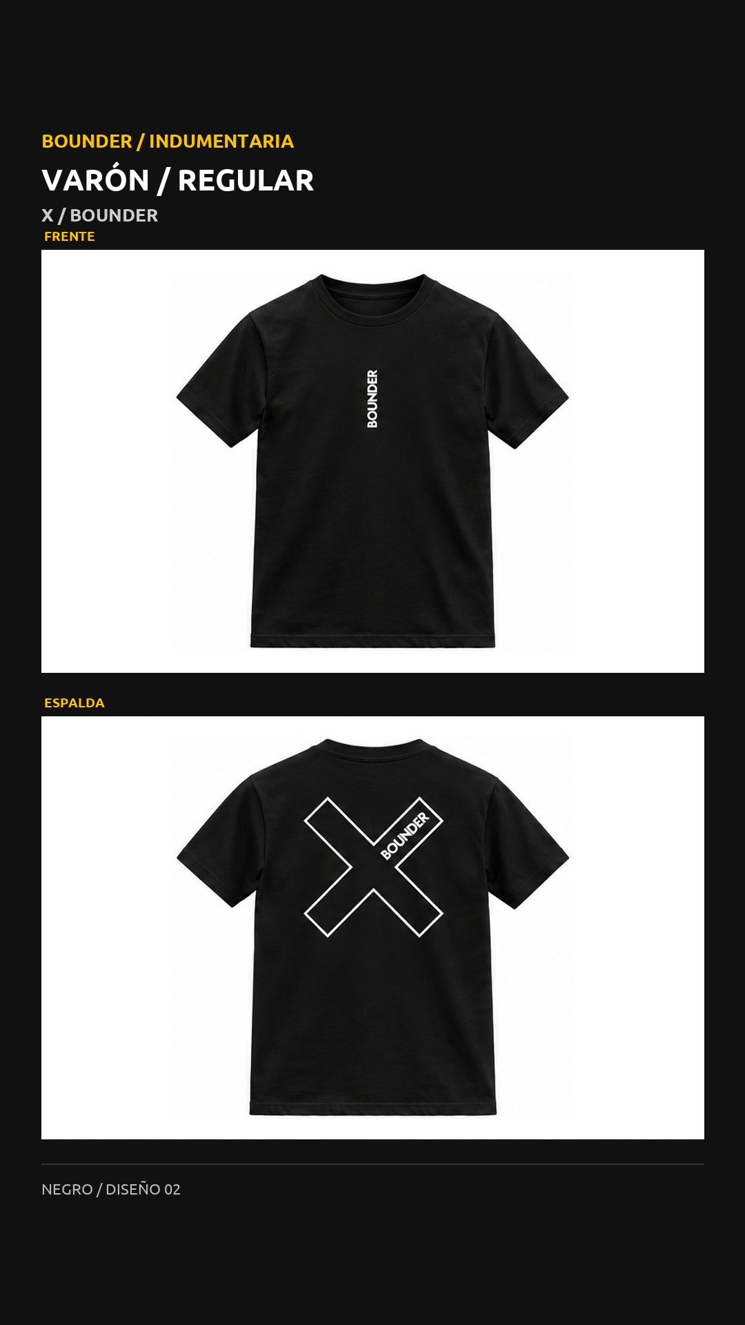 Remera Bounder regular, diseño X, vista de frente y espalda